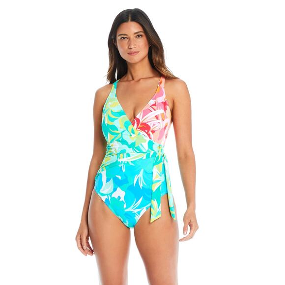 Bleu by Rod Beattie Women Tropical Surplice Tied One-Piece Swimsuit Size US 6 - Picture 1 of 2